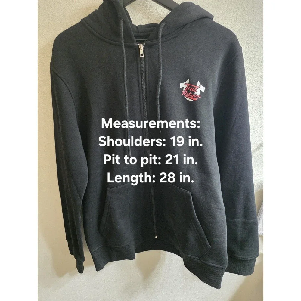 TRUE RELIGION SCRIPT OVAL‎ LOGO HOODIE FULL ZIP SIZE SIZE LARGE BLACK SOFT NWT!